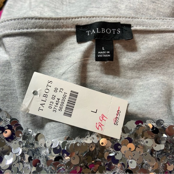 NWT New Talbots Shimmering Silver Sequin Tank Top Sleeveless Shell Top Shirt L - Picture 7 of 9
